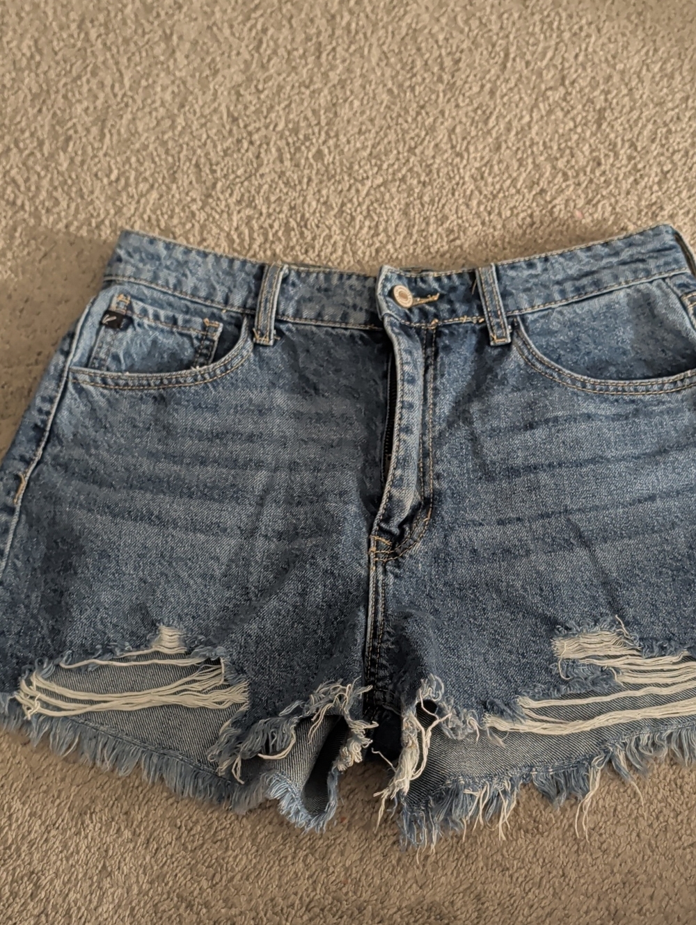 KanCan Distressed Light Blue High-Rise Jean Shorts